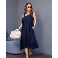 Синий сарафан с асимметричной горловиной