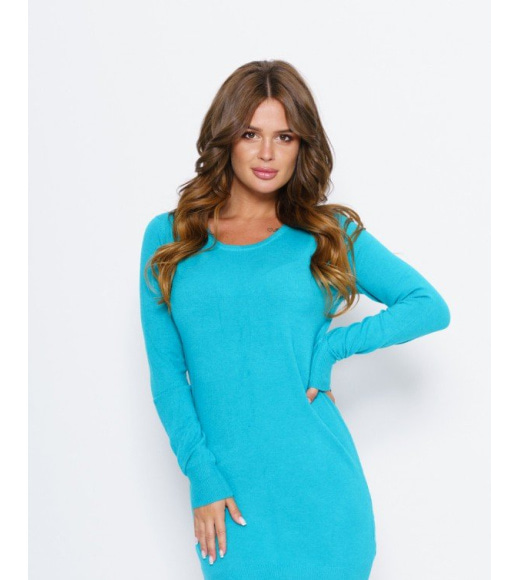 Бірюзова ангорова міні сукня-светр на манжетах