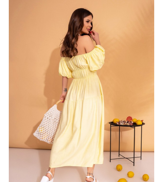 Жовта лляна сукня з рукавами-буфами