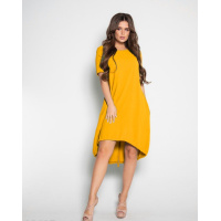 Желтое свободное платье с короткими рукавами