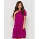 Фиолетовое расклешенное платье с воланами и рюшами