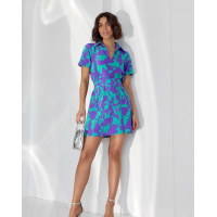 Фиолетовое короткое платье-трапеция с воротником