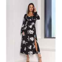 Черное ретро платье с боковым разрезом