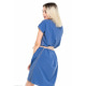 Синя коротка сукня під поясок з контрастною обробкою