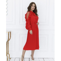 Красное плиссированное платье с сетчатыми вставками