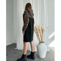 Чорна тепла сукня з леопардовою вставкою