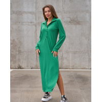 Зеленое длинное платье-поло с разрезом