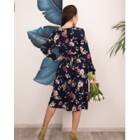 Синє приталене плаття з квітковим принтом