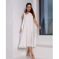 Молочный льняной сарафан с кружевом