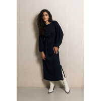 Темно-синее прямое длинное трикотажное платье с длинным пышным рукавом Seventeen 2117.5528