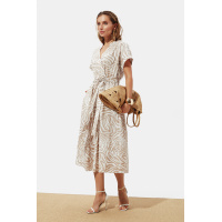 Бежевое принтованное хлопковое миди платье Seventeen 2281.6345