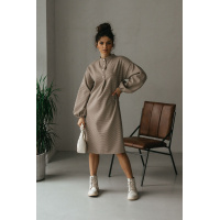 Серое прямое твидовое шерстяное платье с длинным рукавом Seventeen 2027-1.5283