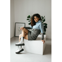 Серо-голубое трикотажное короткое полуприталенное платье с капюшоном Seventeen 2034.5270