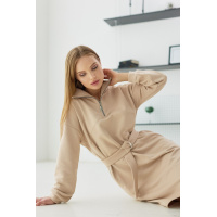 Кофейное (капучино) короткое свободное платье из турецкой тринитки на спущенный рукав Seventeen 1965.5134