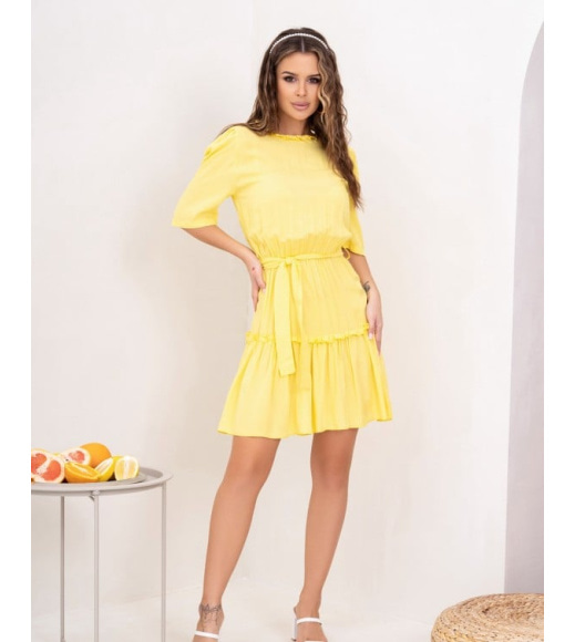 Жовта бавовняна сукня з рюшами