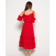 Красное платье с рюшами и открытыми плечами