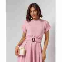 Розовое однотонное платье миди длины