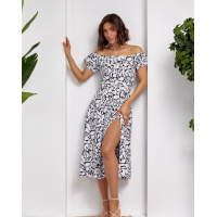 Бело-черное принтованное ретро платье с разрезом