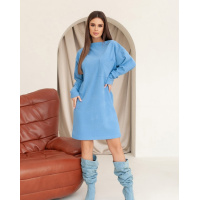 Голубое свободное платье с накладным карманом