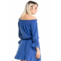 Синє коротке плаття з відритими плечима