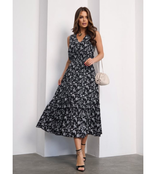 Черное хлопковое платье без рукавов