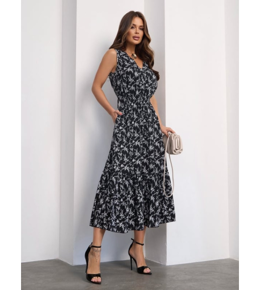 Черное хлопковое платье без рукавов