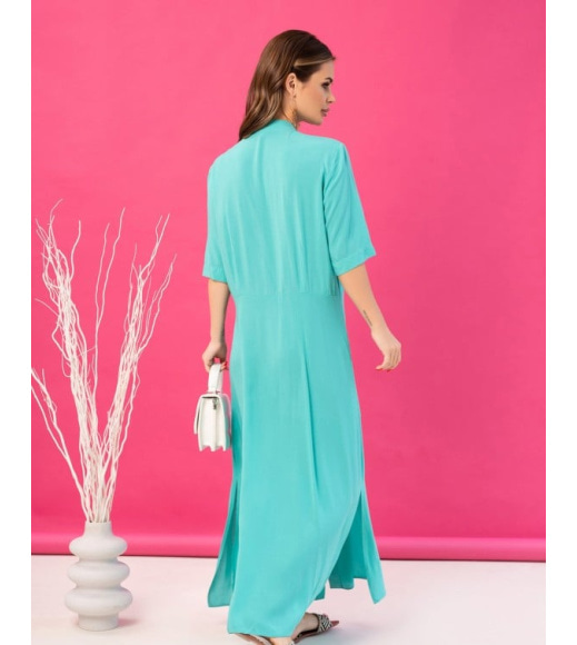 Бірюзова бавовняна сукня-сорочка з розрізами