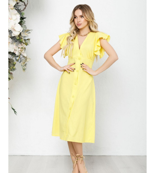 Желтое коттоновое платье на пуговицах