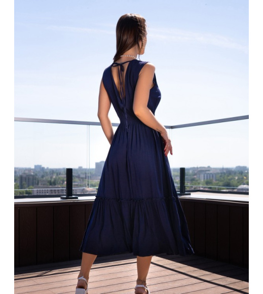 Темно-синя бавовняна сукня з відкритою спинкою
