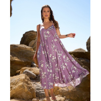 Сиреневый свободный сарафан с цветочным принтом
