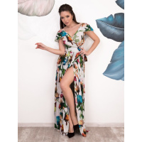 Белое платье-халат с воланами