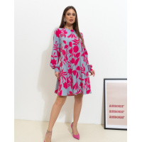 Серо-малиновое платье-трапеция