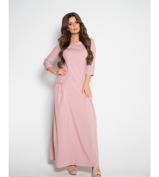 Розовое платье с рукавами 3/4 и карманами