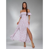 Белое платье бандо с двумя разрезами