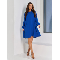Синее однотонное платье-трапеция