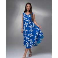Синий цветочный сарафан расклешенного кроя