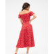 Красное цветочное ретро платье с разрезом