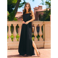 Черный льняной сарафан с боковыми разрезами