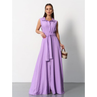 Сиреневое льняное платье-рубашка без рукавов