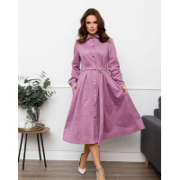 Сиреневое замшевое приталенное платье-рубашка