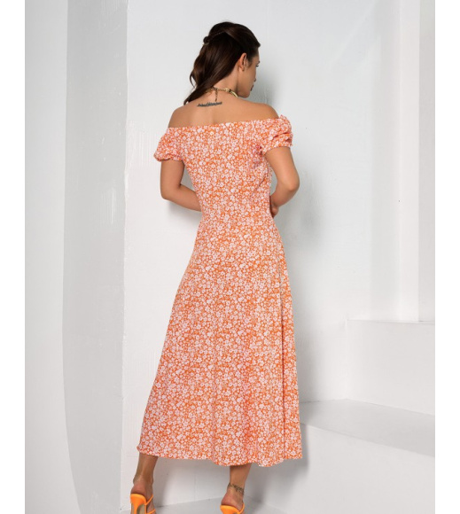 Бавовняна помаранчева сукня з розрізом на нозі
