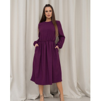 Фиолетовое классическое платье с длинными рукавами