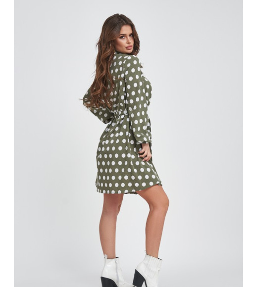 Вільна оливкова сукня-сорочка з великим горохом