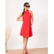 Червона в горошок сукня з коміром халтер
