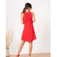 Красное в горошек платье с воротником халтер