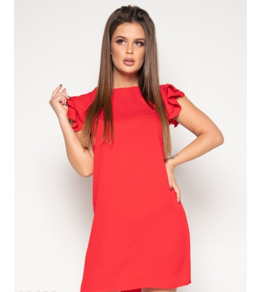 Красное мини платье с рюшами на рукавах