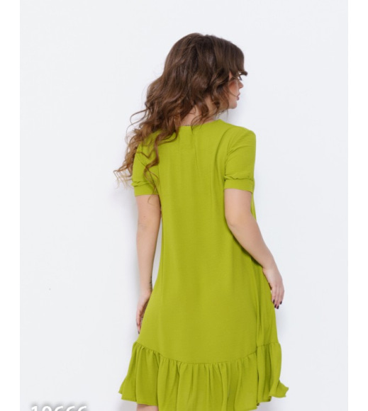 Оливковое расклешенное платье из крепдешина