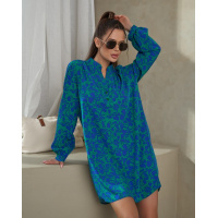 Синее свободное платье-рубашка с принтом