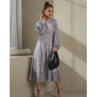 Серое платье с рукавами-фонариками из шифона