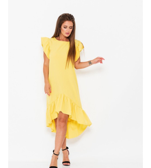 Жовте асиметричне плаття з воланами